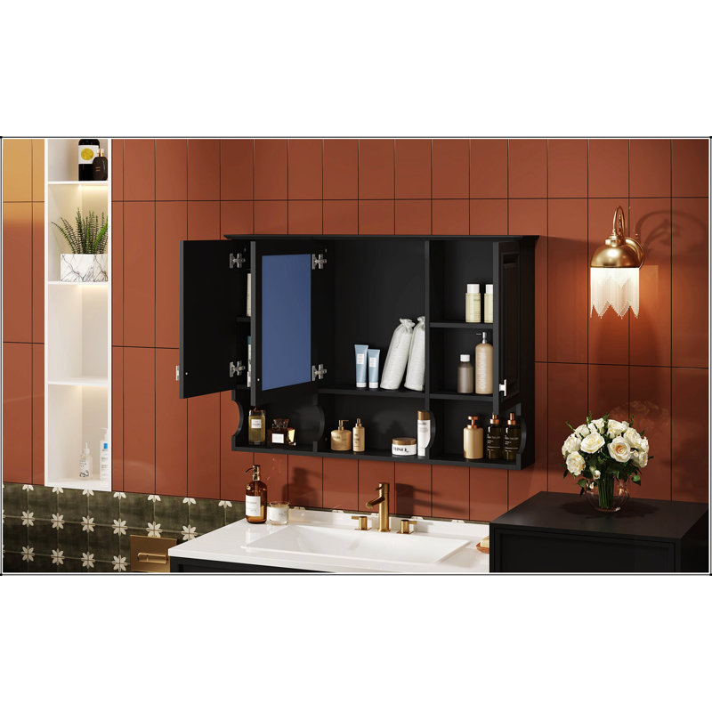 Armoire à pharmacie murale 35 po x 28 po avec miroir et tablettes ouvertes, solution de rangement moderne et fonctionnelle