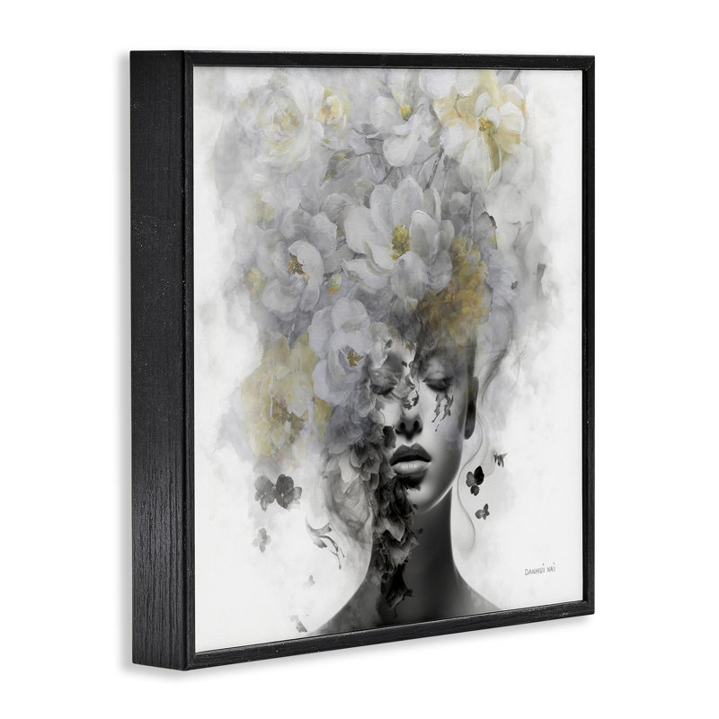  Visage printanier caché, estampe numérique par Danhui Nai, H 17 po x l 17 po, Giclée encadrée noir minuit