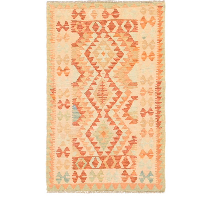 Tapis de zone en laine noué la/brun clair 2 pi 9 po x 4 pi 3 po one-of-kind-the main Elland