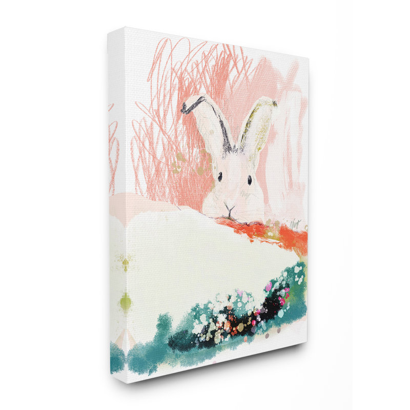 Décoration murale pour enfants avec collage de lapin multimédia Alkire, Toile tendue, H 40 po x l 30 po x P 1,5 po