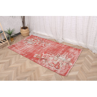 Tapis turc antique en laine fait à la main avec motif floral Oushak idéal pour le vestibule et la cuisine
