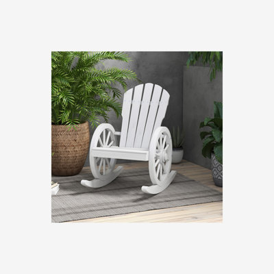 Outsunny Wooden Rocking Chair, Adirondack Rocker Chair w/ Slatted Design and Oversized Back, Outdoor Rocking Chair with Wagon Wheel Armrest for Porch,