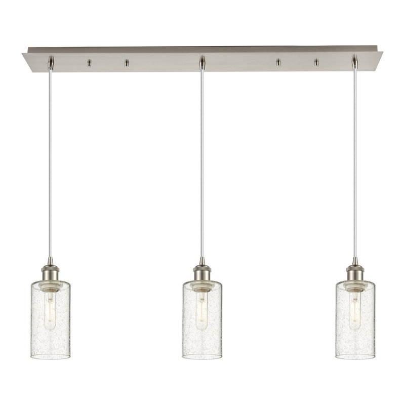 Caius - Luminaire suspendu linéaire suspendu à 3 lumières de 37 po - Finition laiton brossé - Abat-jour blanc, Grainé