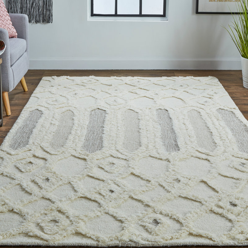 Tapis géométrique en laine / coton touffeté à la main Eulalie, Rectangle 10 pi x 14 pi
