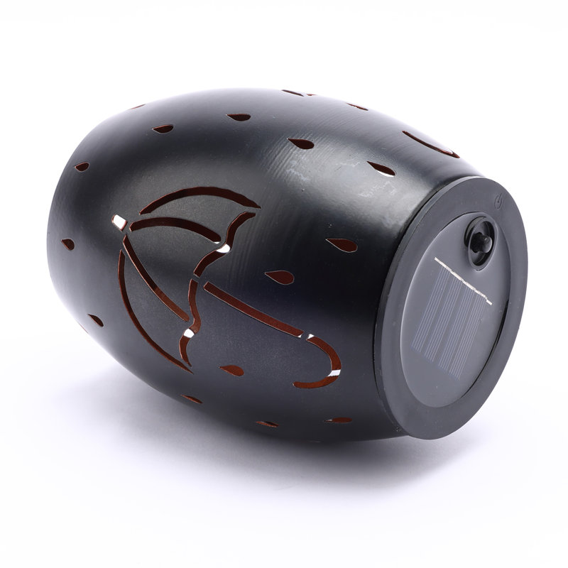 Black Ceramic Solar Powered Outdoor Candle Lantern