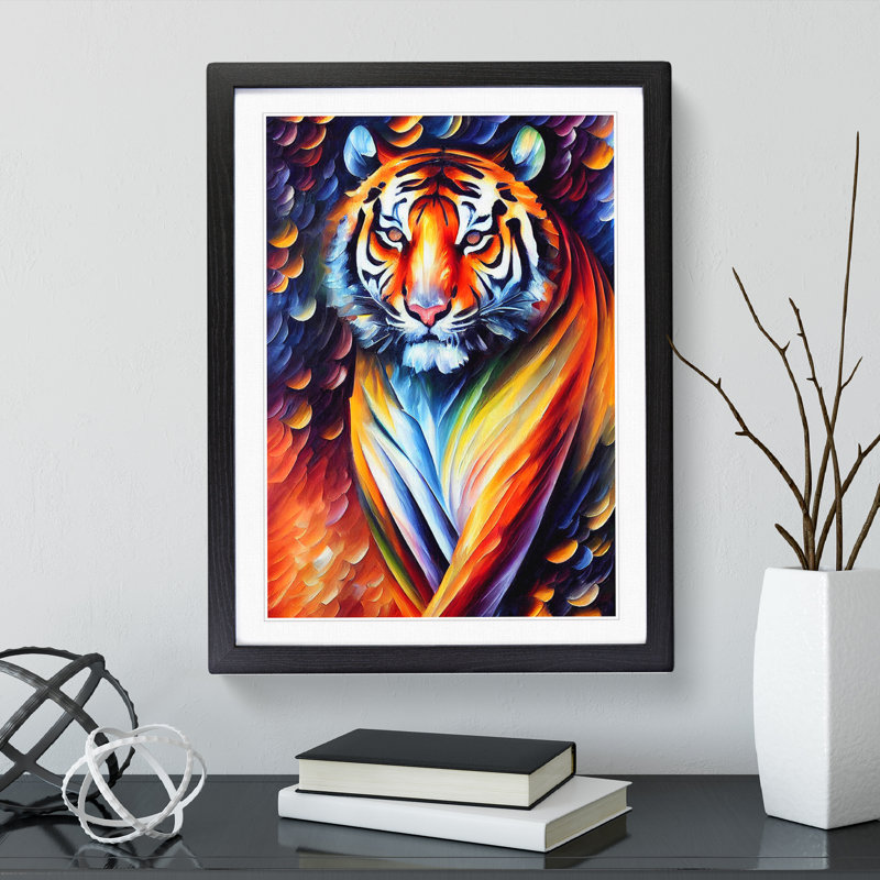 Tiger Portrait No.4 - Single Picture Frame Print, 64cm H x 46cm W x 2cm D, Black Framed