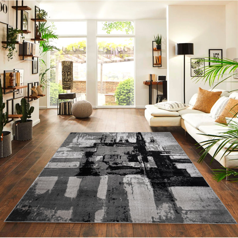 Abstract Area Rug, Rectangle 200 x 290 cm, Black