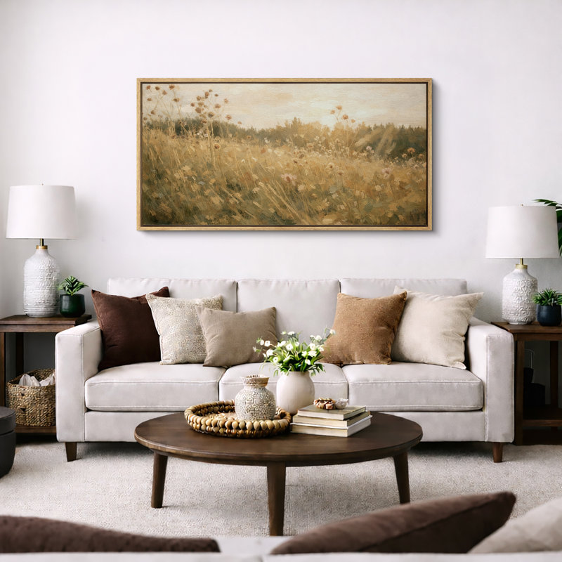Impression sur toile encadrée Golden Meadow Wildflower Field Nature Landscape, H 30 po x l 60 po, Naturel