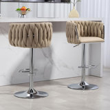 Swivel Adjustable Height Bar Stool with Woven Back & Footrest