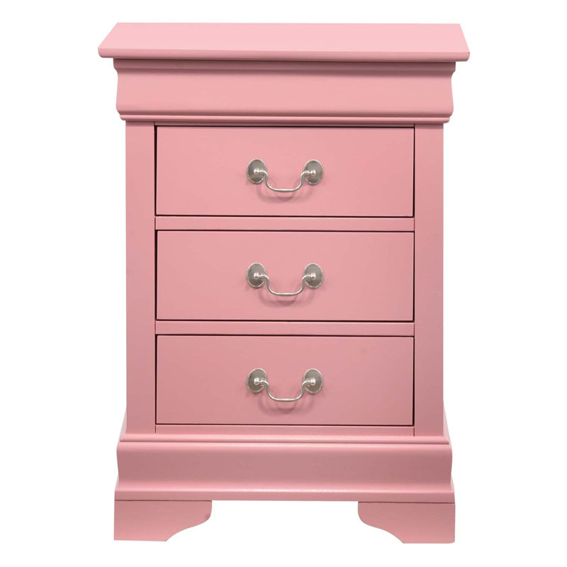 Louis Phillipe Nightstand with 3 Drawers Bed Side Table  Nightstand Bedroom End Tables, Pink
