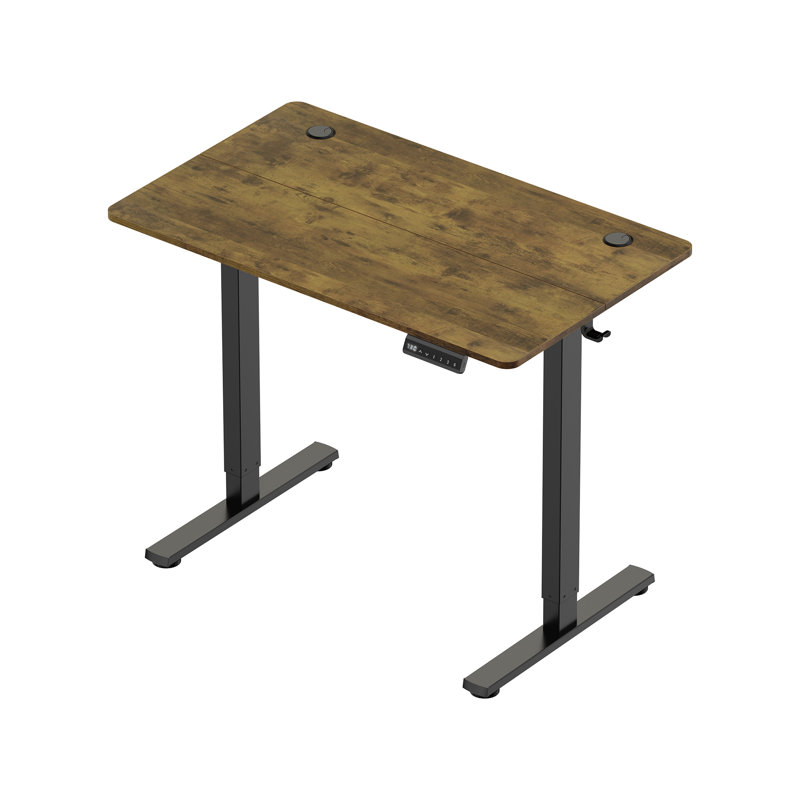 Adjustable Height Steel Standing Desk, 100 W x 60 D, Walnut/Black