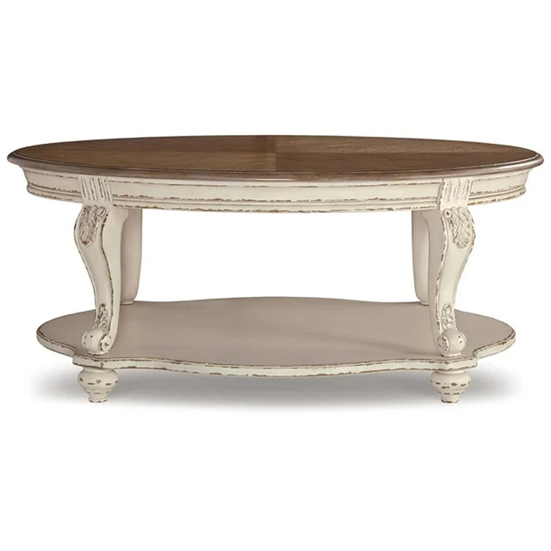 Antiqued Two-Tone Oval Wood Coffee Table with Cabriole Legs