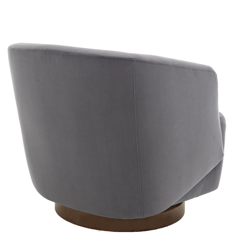 Gray Velvet Swivel Barrel Chair with Wood Base