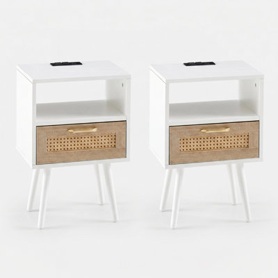 Table de bout en rotin 15 pouces avec ports USB et prise de courant (ensemble de 2)
