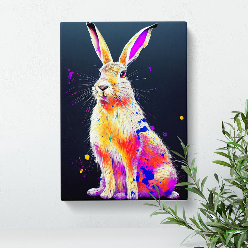 Paint Splashed Hare No.3 - Wrapped Canvas, 60cm H x 40cm W x 3cm D
