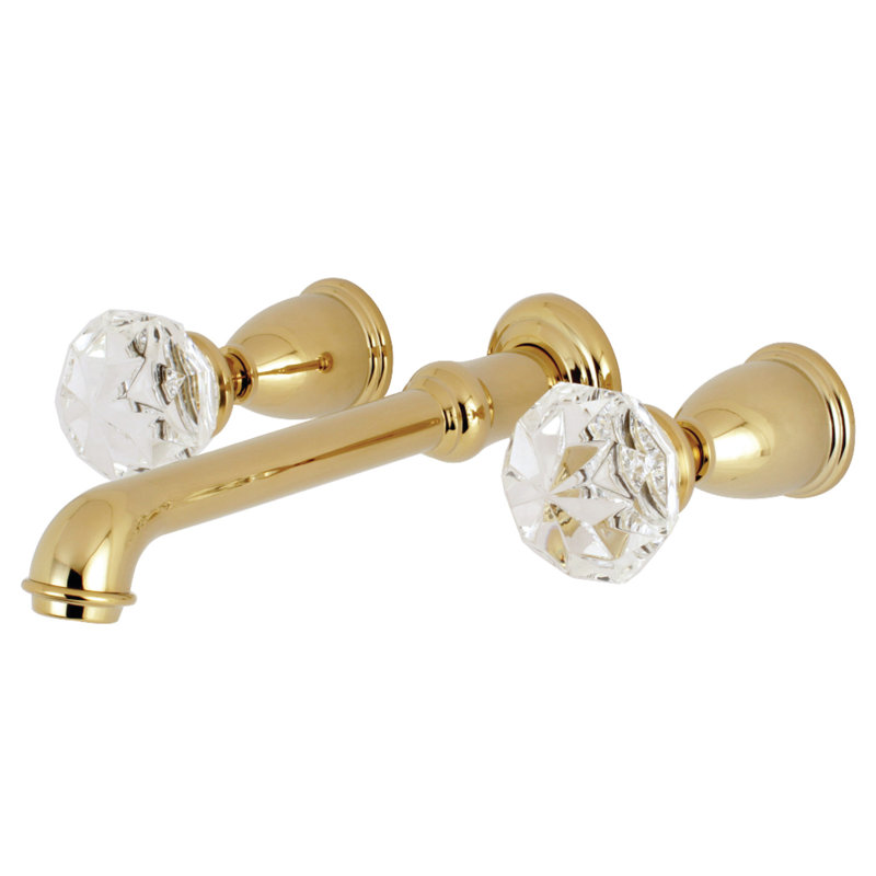 Robinet de baignoire romaine à 3 poignées et 3 poignées à fixation murale Kingston Crystal Onyx Kingston, Laiton poli