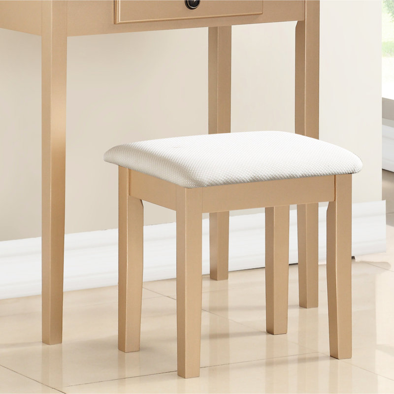 Table de coiffeuse délicieuse en or avec tabouret, 3 tiroirs de rangement, miroir, Doré