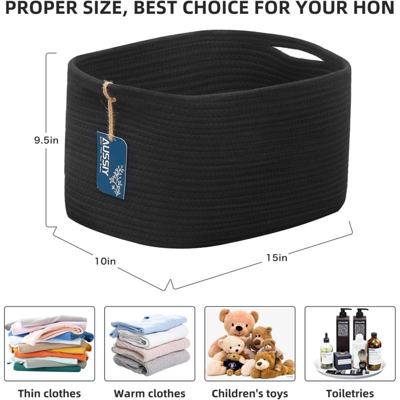 1 Pack Rope Baskets For Storage Basket, Cotton Rope Woven Basket With Handles. Blanket Basket For Storing Clothes, Toys, Books, Shelves Etc, 15''L X 10''W X 9.5''H