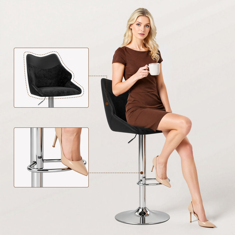 Swivel Upholstered Bar Stool with Iron Frame, Black, 2