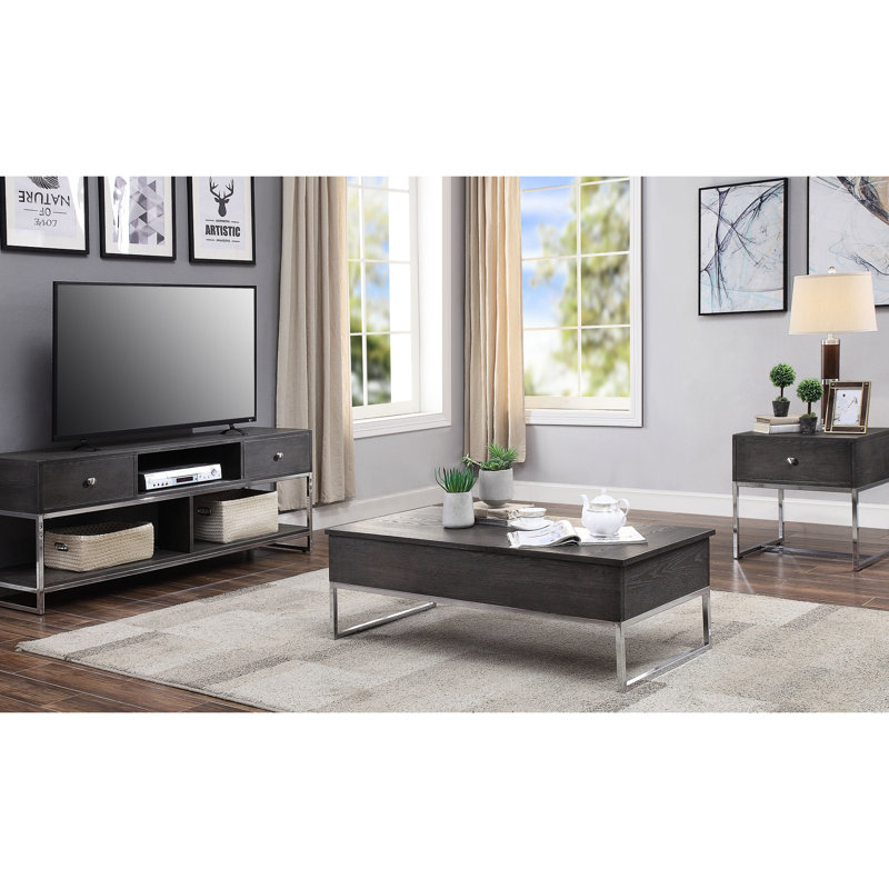 Contemporary Lift Top Grey Oak Coffee Table - Elevate Your Interior Modern In And Metal, With Hidden Storage For Pet Supplies