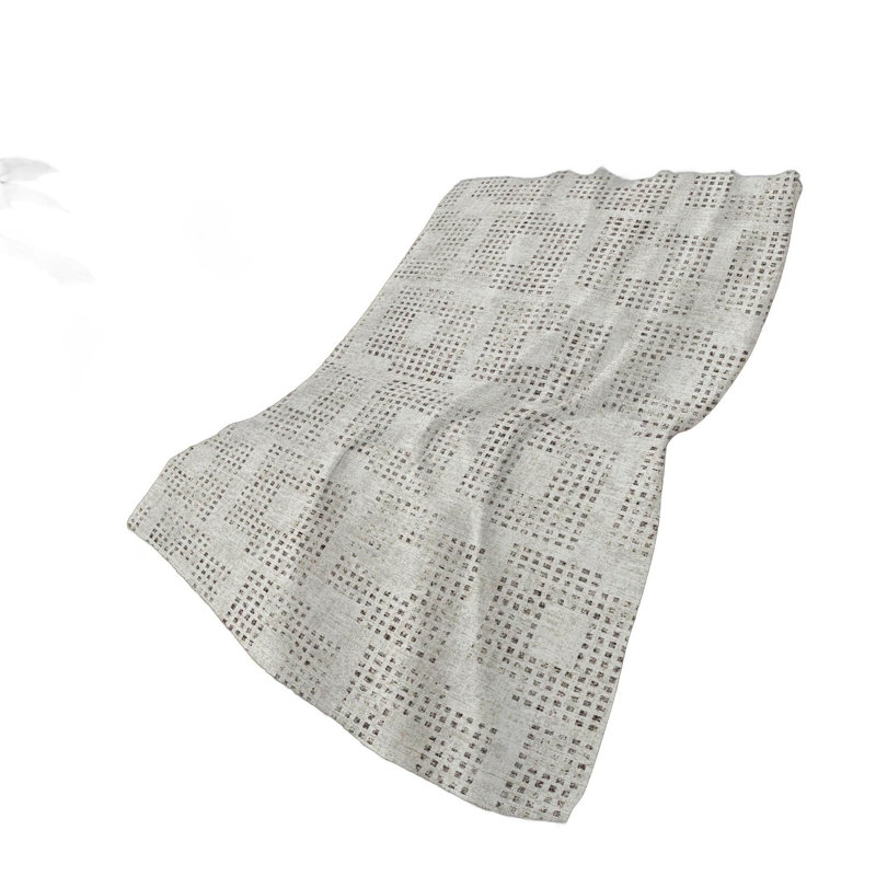 50" X 70" Beige And Charcoal Geometric Polyester Woven Plush Throw Blanket