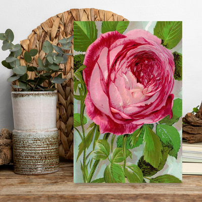 Pink Rose Mrs John Laing Lithograph Retro Rustic Vintage Rose Flower Landscape Wall Art