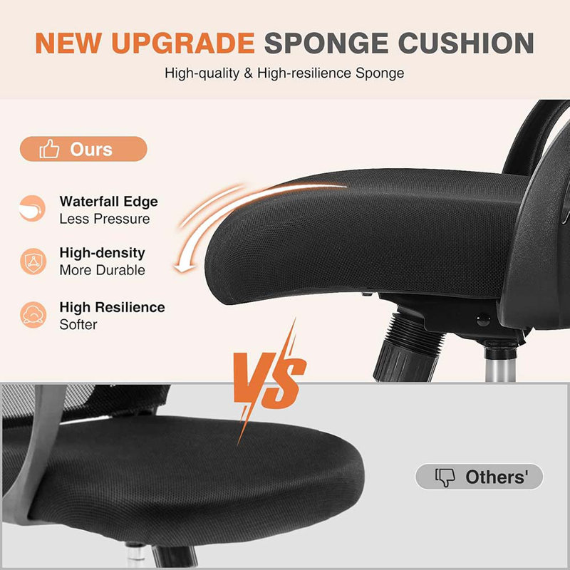 Game Chair, Ergonomic Mid-Back Mesh Rolling Work Swivel Task Chairs With Wheels, Comfortable Lumbar Support, Black, Black