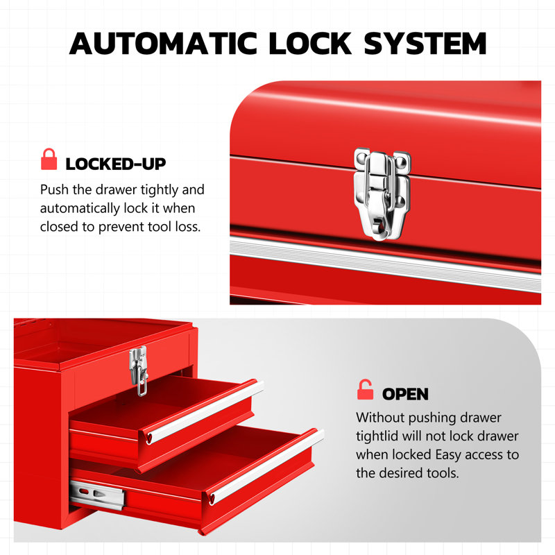 Portable Tool Box-2 Drawer Storage Toolbox with Lockable Metal  Latches for Workshop Repair