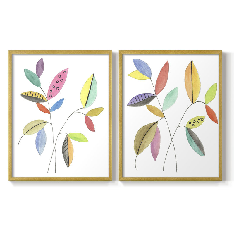 Feuilles de couleur pop III - impression encadrée de qualité supérieure - prête à être accrochée - aucun clou requis - aucun clou requis