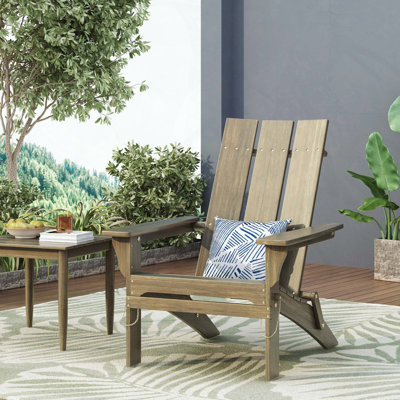 Folding Adirondack Chair with Acacia Wood, Rustic Design, Weathered Steel Finish
