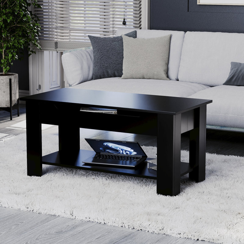 Anavictoria Lift Top Four Leg Coffee Table with Storage, Black, Black