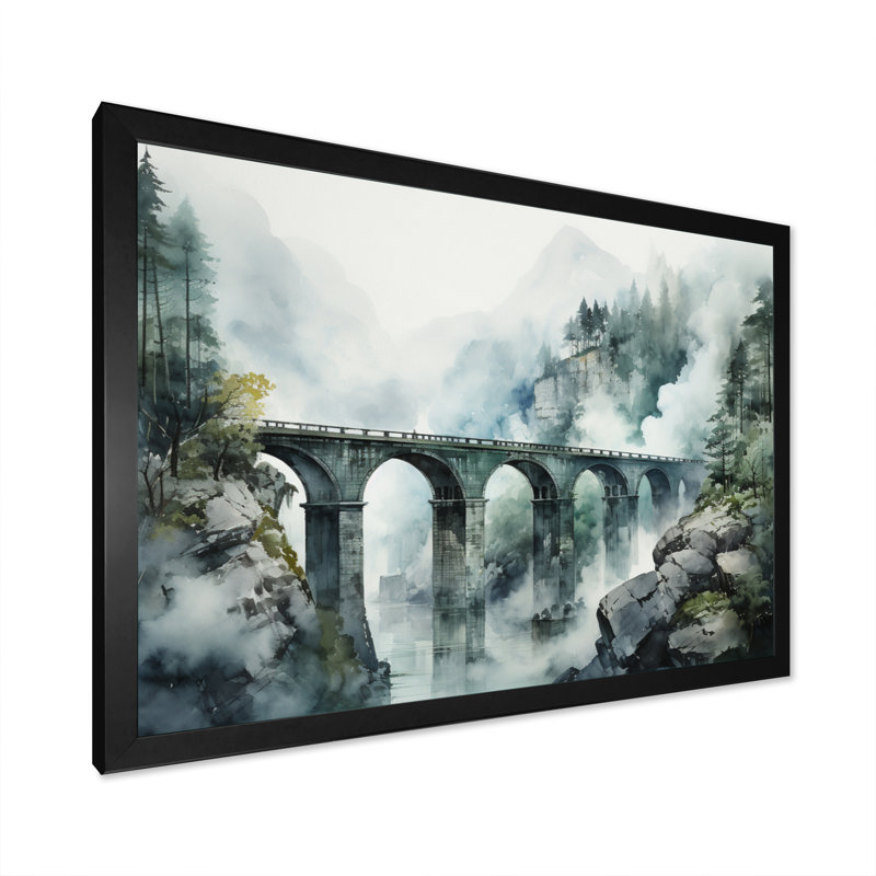 Impression sur toile Babsi Green Bridge Misty Overpass, H 12 po x l 20 po x P 1 po, Cadre simple noir