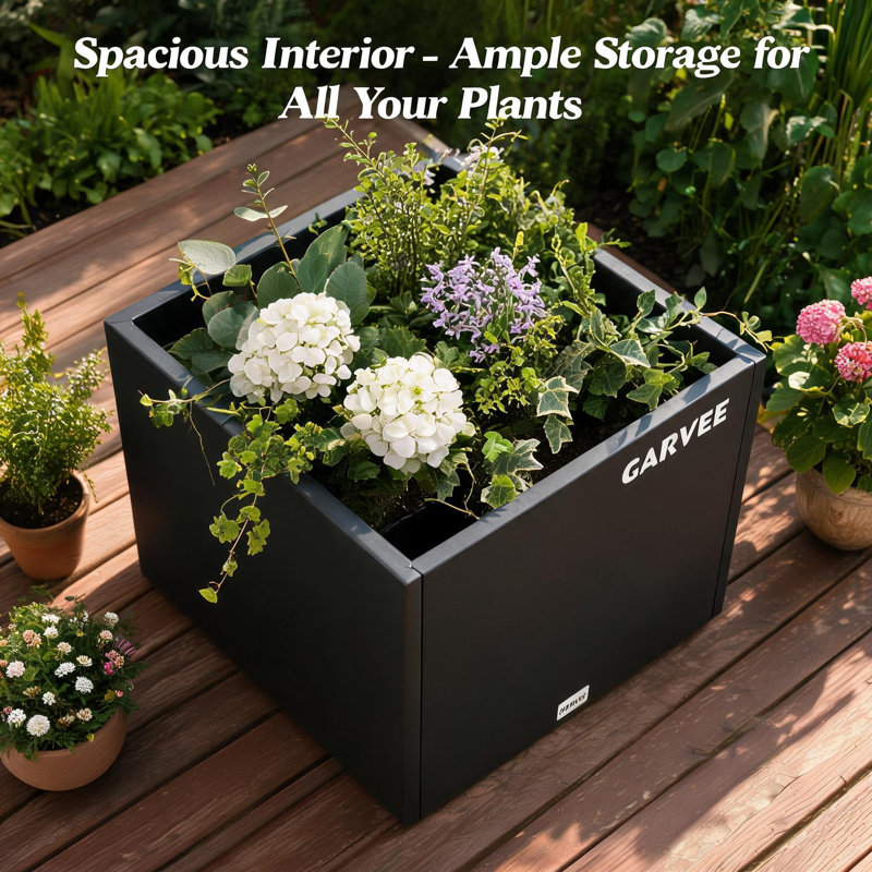 Boîte à fleurs à double épaisseur pour lit de jardin surélevé carré en fer noir, 50