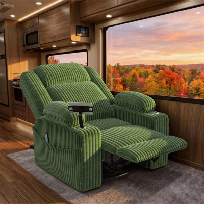 Fauteuil inclinable et oscillant surdimensionné avec massage et chaleur, fauteuil oscillant confortable pour le salon ou la chambre de bébé avec porte-gobelets, rangement pour accoudoirs, ports USB et Type-C, vert