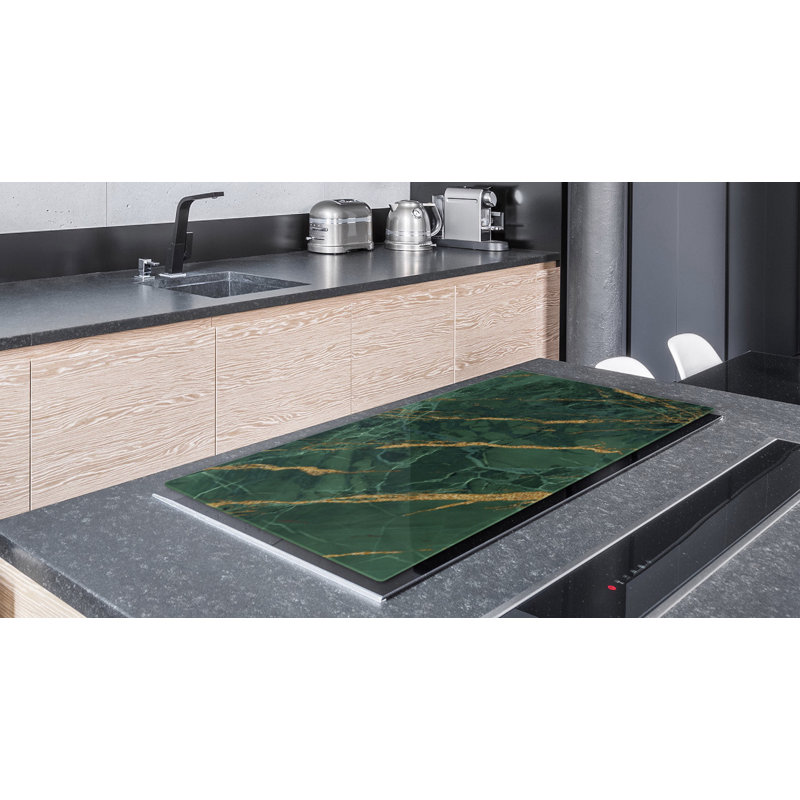 Couvercle de cuisinière à gaz et électrique de style marbre émeraude et doré, Simple - 31,5 po x 20,5 po