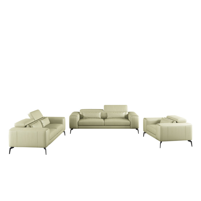 Ensemble de salon en cuir véritable 3 pièces Cavour, Cuir véritable blanc cassé