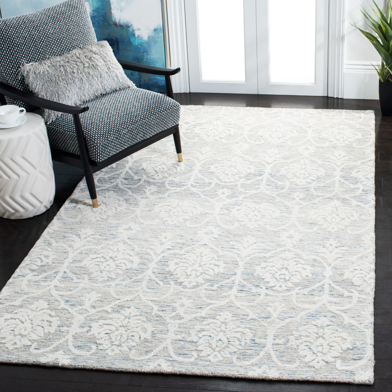 Alfie-James Metro Hand Tufted Indian Wool And Cotton With Latex Damask Rug, Rectangle 5' x 8'