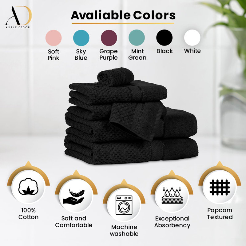 Collection de serviettes texturées 100% coton Mulaayam, Noir, noir, noir, noir