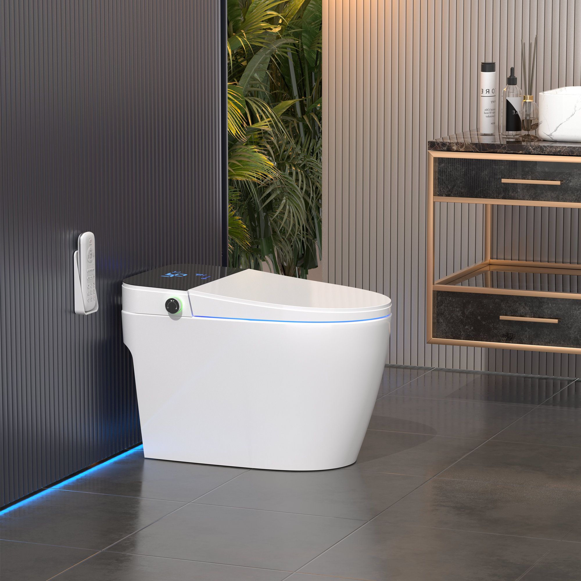 thumbnail image 2 of Smart Toilet Bidet Blackout Flush Auto Flush Foot Sensor Tankless Elongated 2 of 12