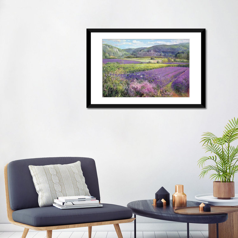 «Lavender Fields», reproduction sur toile, H 16 po x l 24 po x P 1 po, Papier beaux-arts encadré noir, Blanc