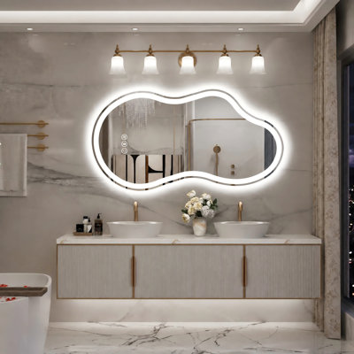 Lunara UL Certified Asymmetrical Frontlit&Backlit LED Bathroom Vanity Mirror, Irregular Wall Mirror with 4mm Tempered Glass, Dimmable