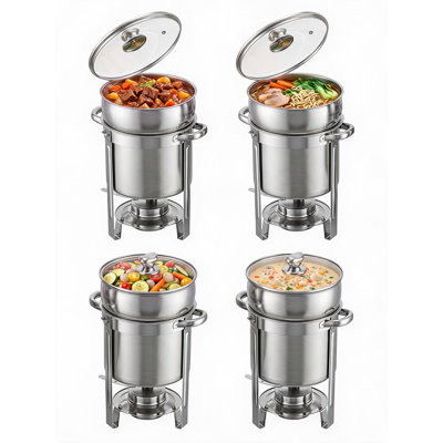 Réchaud à soupe 7QT en acier inoxydable - Buffet commercial avec couvercle transparent, support à carburant et plateaux