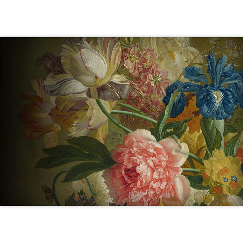 Arrangement floral rétro coloré, L 66 po x l 96 po