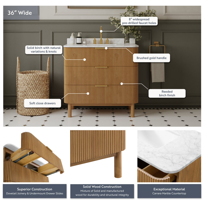 Kensington 36" Bathroom Vanity In Reeded Birch, Reeded Birch