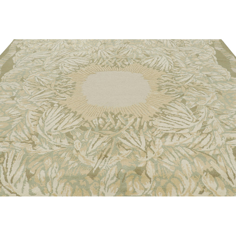 Art Deco Hand Knotted Wool Floral Area Rug, Rectangle 5' x 7'