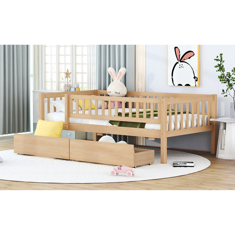 Lit de jour simple avec deux tiroirs en noyer exquis - Ajoute une touche de rangement efficace en bois massif pour la chambre à coucher