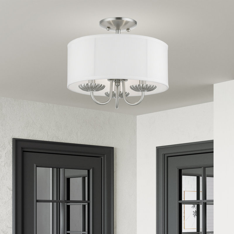 Sampson Linen Blend Semi Flush Mount, Brushed Nickel