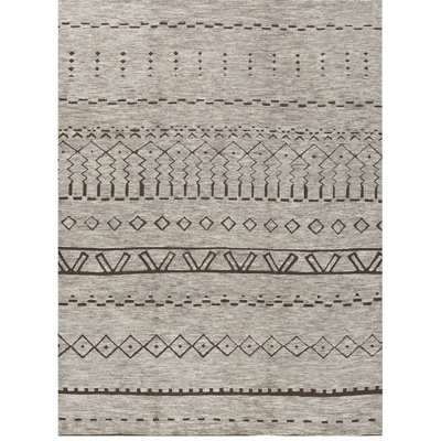 Tapis gris foncé et brun noué à la main de haute qualité