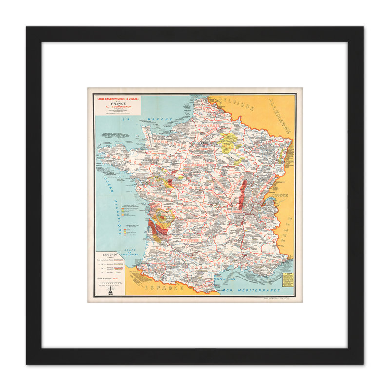 Bourguignon 1932 Map France Gastronomy Food by Bourguignon - Single Picture Frame Painting