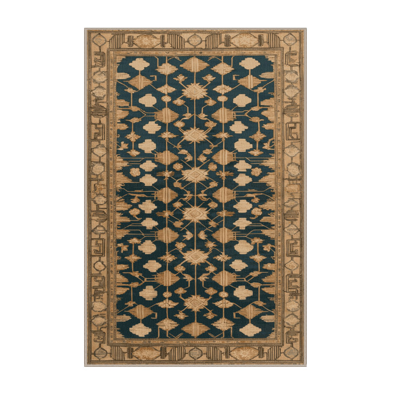 Machine Washable Art Deco Brown Area Rug, Rectangle 5' x 7'